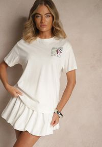 Renee - Biały T-shirt z Bawełny o Kroju Oversize Fillinea. Okazja: na co dzień. Kolor: biały. Materiał: bawełna. Wzór: napisy, aplikacja. Styl: klasyczny, casual #3