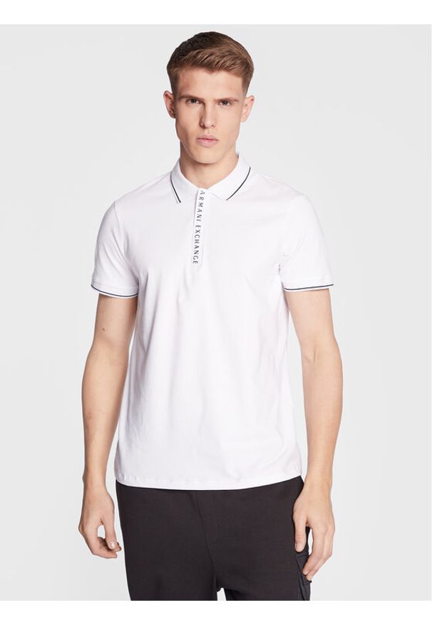 Armani Exchange Polo 8NZF71 ZJH2Z 1100 Biały Regular Fit. Typ kołnierza: polo. Kolor: biały. Materiał: bawełna