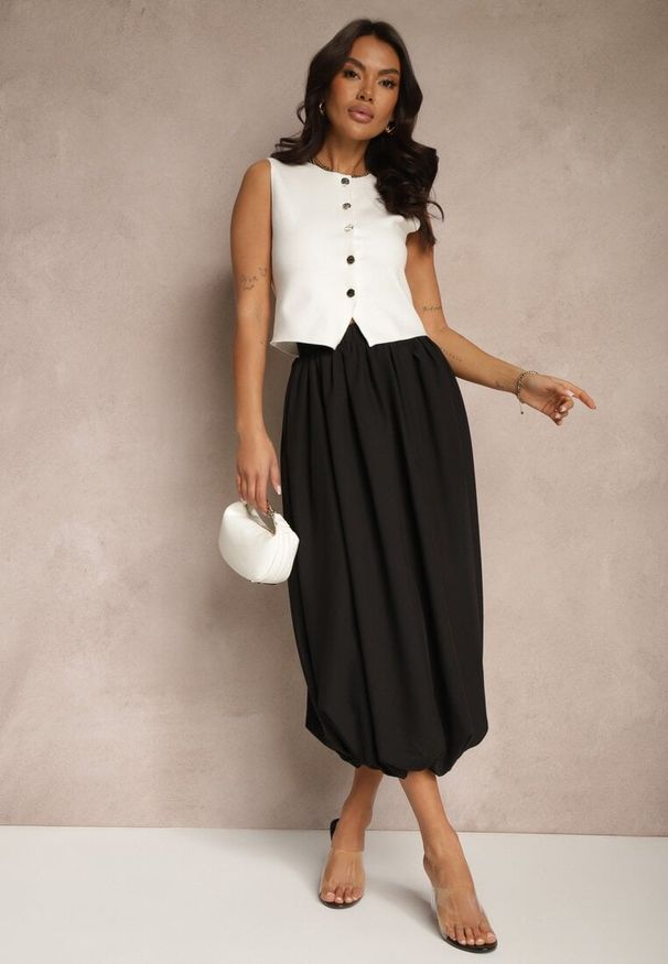 Renee - Czarna Spódnica z Wiskozą o Kroju Bombki Ennavin. Okazja: na co dzień. Kolor: czarny. Materiał: wiskoza. Styl: casual, elegancki