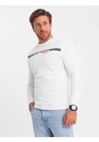 Ombre Clothing - Longsleeve męski z nadrukiem - biały 2 OM-LSPT-0119 - XXL. Kolor: biały. Materiał: bawełna. Długość rękawa: długi rękaw. Długość: długie. Wzór: nadruk