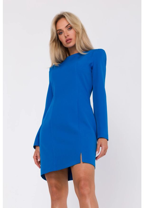 MOE - Elegancka klasyczna sukienka ołówkowa niebieska. Kolor: niebieski. Typ sukienki: ołówkowe. Styl: klasyczny, elegancki