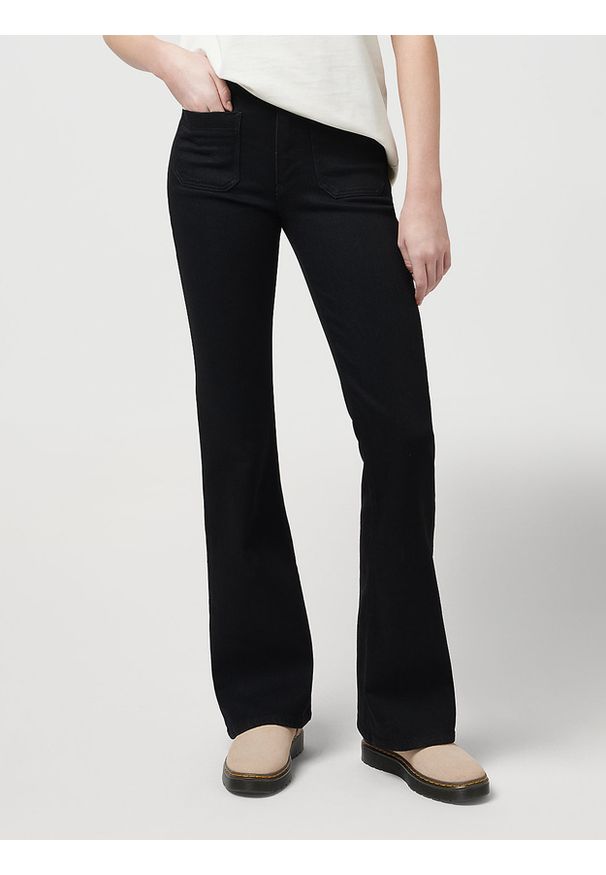 Wrangler - DAMSKIE SPODNIE JEANSOWE WRANGLER FLARE BLACK 112375181. Materiał: jeans