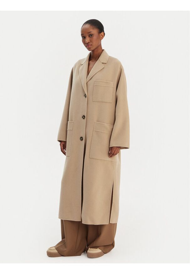 Weekend Max Mara Płaszcz wełniany Galosce 2615011021 Beżowy Relaxed Fit. Kolor: beżowy. Materiał: wełna