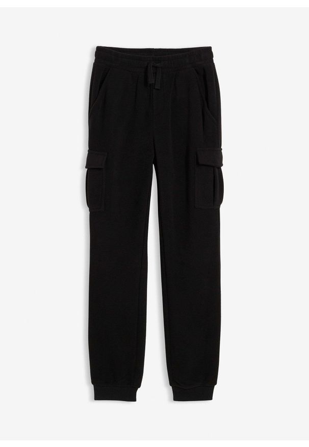 bonprix - Polarowe spodnie bojówki, regular fit. Kolor: czarny. Materiał: polar