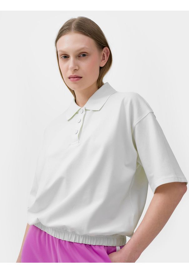4f - T-shirt oversize gładki damski. Okazja: na co dzień. Kolor: biały. Materiał: bawełna. Wzór: gładki. Styl: casual