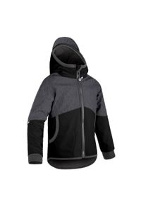 UNUO - Kurtka softshellowa dziecięca z polarem Street, czarna, antracytowa w paski. Kolor: czarny. Materiał: polar. Wzór: paski. Sezon: jesień, wiosna. Styl: street