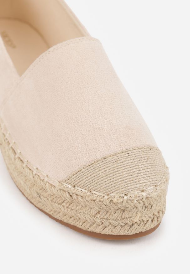 Renee - Beżowe Espadryle na Plecionej Podeszwie Sirelora. Okazja: na co dzień. Kolor: beżowy. Wzór: ażurowy. Sezon: lato. Obcas: na platformie. Styl: boho, elegancki, casual