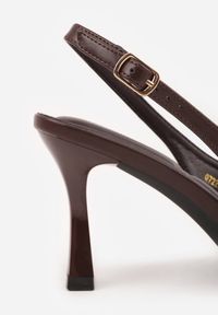 Renee - Brązowe Szpilki Slingback VICES Zdobione Gorsetowym Wiązaniem z Kokardą Azimuna. Okazja: na co dzień. Kolor: brązowy. Materiał: jeans, koronka. Wzór: aplikacja. Obcas: na szpilce. Styl: casual, elegancki #3