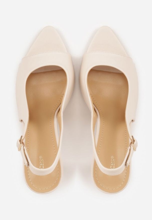 Renee - Beżowe Sandały Slingback VICES na Szpilce z Odkrytym Noskiem Blooma. Okazja: na co dzień, na ślub cywilny, na wesele. Zapięcie: pasek. Kolor: beżowy. Materiał: jeans. Obcas: na szpilce. Styl: casual