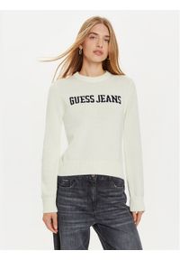 Guess Jeans Sweter W4BR10 Z3HM1 Biały Regular Fit. Kolor: biały. Materiał: bawełna