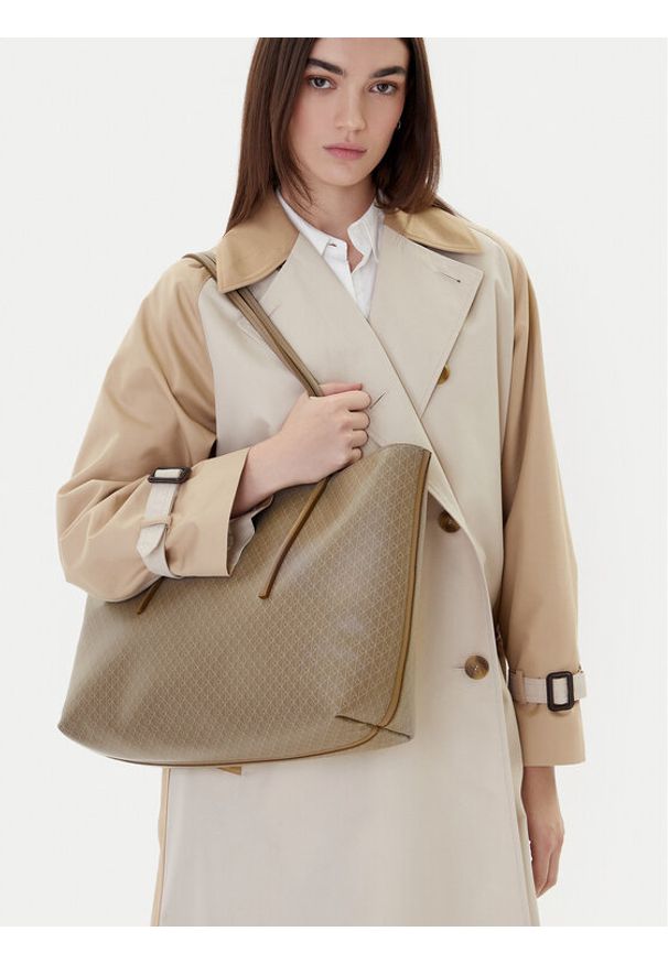 Calvin Klein Torebka Emblem Aop Tote W/ Pouch LV04F3266G Beżowy. Kolor: beżowy. Materiał: skórzane