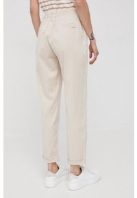 XT Studio spodnie damskie kolor beżowy proste high waist. Okazja: na co dzień. Stan: podwyższony. Kolor: beżowy. Styl: casual