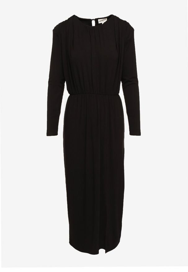 Born2be - Czarna Wiskozowa Sukienka z Gumką w Talii i Eleganckim Rozcięciem Jistaria. Okazja: na co dzień. Kolor: czarny. Materiał: wiskoza. Styl: elegancki