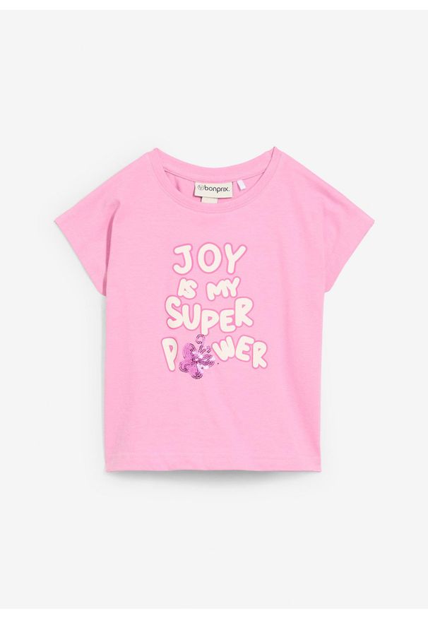 bonprix - T-shirt z czystej bawełny organicznej. Kolor: różowy. Materiał: bawełna. Wzór: nadruk. Sezon: lato