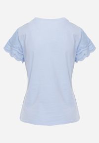 Renee - Niebieski T-shirt z Bawełny z Rękawami z Koronki Hycis. Kolor: niebieski. Materiał: bawełna, koronka. Wzór: koronka #8