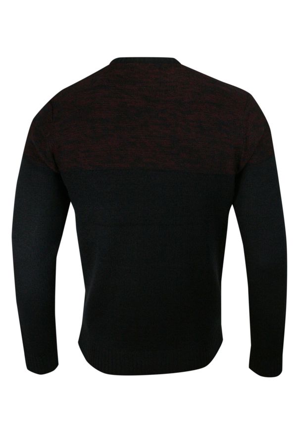 Brave Soul - Sweter Bordowo-Granatowy z Okrągłym Dekoltem, Dwukolorowy, Drobny Dziergany Wzór -BRAVE SOUL- Męski. Kolor: czerwony, wielokolorowy, niebieski. Materiał: dziergany, akryl. Styl: klasyczny