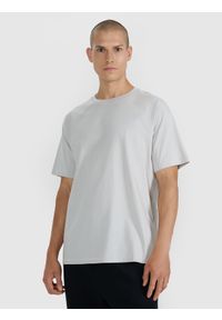 4f - 4F T-shirt oversize gładki męski - szary XL. Okazja: na co dzień. Kolor: szary. Materiał: jersey, bawełna, materiał. Długość rękawa: krótki rękaw. Długość: krótkie. Wzór: gładki. Styl: casual, klasyczny, sportowy #1