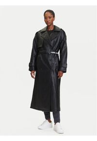 Karl Lagerfeld Jeans Płaszcz przejściowy A3W15047 Czarny Relaxed Fit. Kolor: czarny. Materiał: skóra #1