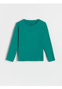 Reserved - Koszulka longsleeve z nadrukiem - morski. Kolor: morski. Materiał: dzianina, bawełna. Długość rękawa: długi rękaw. Wzór: nadruk