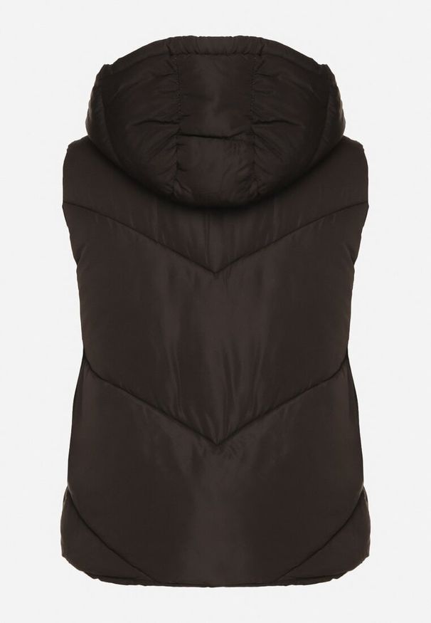 Born2be - Czarna Klasyczna Kamizelka z Pikowanymi Przeszyciami i Kapturem Ollera. Okazja: na co dzień. Typ kołnierza: kaptur. Kolor: czarny. Materiał: jeans. Styl: klasyczny