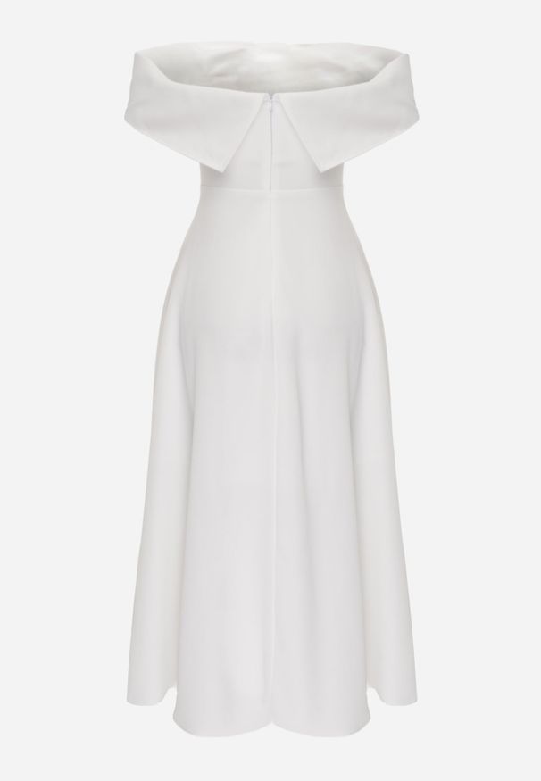 Renee - Biała Rozkloszowana Sukienka Koktajlowa VICES z Hiszpańskim Dekoltem Neamerianne. Okazja: na wesele, na ślub cywilny. Typ kołnierza: dekolt hiszpanka. Kolor: biały. Materiał: lakier, poliester. Typ sukienki: rozkloszowane. Styl: wizytowy