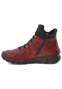 Bordowe Botki Rieker Wygodne Obuwie Damskie. Okazja: na co dzień. Kolor: czerwony. Materiał: skóra ekologiczna. Styl: casual #6
