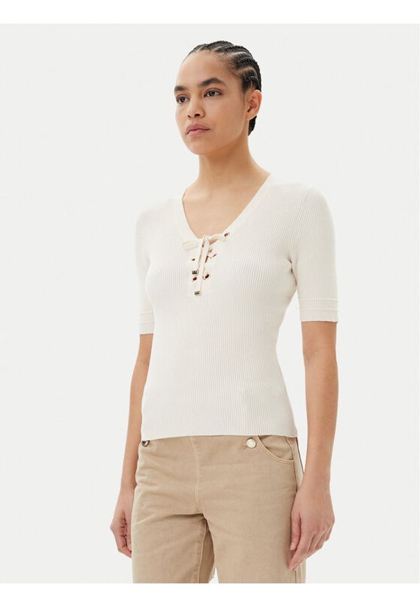 Morgan Sweter 251-MFEMI Beżowy Slim Fit. Kolor: beżowy. Materiał: wiskoza