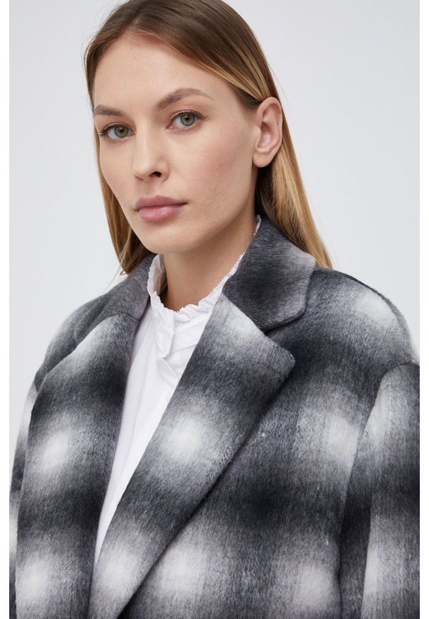 JOOP! - Joop! - Płaszcz z domieszką wełny. Kolor: szary. Materiał: wełna. Wzór: aplikacja. Styl: klasyczny