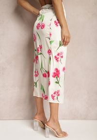Renee - Beżowo-Różowa Kopertowa Spódnica Wiązana w Pasie w Kwiecisty Print z Satyny Ailepatia. Kolor: beżowy. Materiał: satyna. Wzór: nadruk. Sezon: lato #4