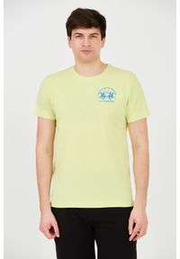 La Martina - LA MARTINA Żółty męski t-shirt z dużym logo, Rozmiar XXL. Kolor: żółty
