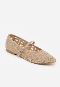 Renee - Ciemnobeżowe Plecione Balerinki Boho w Stylu Mary Jane z Siateczki Raithea. Nosek buta: okrągły. Zapięcie: pasek. Kolor: beżowy. Wzór: ażurowy, haft. Styl: boho #8