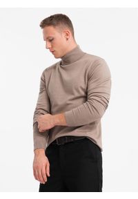 Ombre Clothing - Męski dzianinowy golf z wiskozą – ciemnobeżowy melanż V3 - Rozmiar: M. Typ kołnierza: golf. Kolor: beżowy. Materiał: wiskoza, dzianina. Wzór: melanż. Styl: klasyczny, elegancki #7