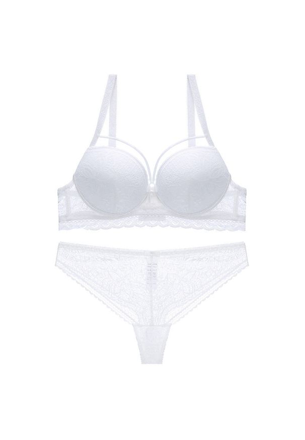 Intica - Komplet bieliźniany z usztywnianym biustonoszem i koronką Jolynn. Kolor: biały. Materiał: koronka. Wzór: koronka