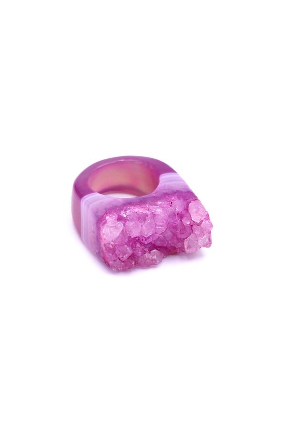 Brazi Druse Jewelry - Pierścionek Agat Druza Róż rozmiar 16. Kolor: różowy. Kamień szlachetny: agat