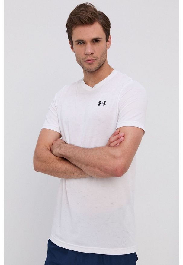 Under Armour T-shirt 1361131 męski kolor biały z nadrukiem. Kolor: biały. Materiał: dzianina. Wzór: nadruk