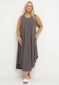 Born2be - Szara Rozkloszowana Sukienka z Bawełną Nairilo. Okazja: na spacer. Kolor: szary. Materiał: bawełna. Sezon: lato. Styl: klasyczny, elegancki #1