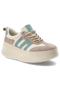 Sneakersy damskie Filippo, cholewka ze skóry naturalnej zamszowej z kontrastowymi panelami klasyczne sznurowanie masywna platformowa podeszwa, beżowe. Zapięcie: sznurówki. Kolor: beżowy. Materiał: skóra, zamsz. Szerokość cholewki: normalna #1