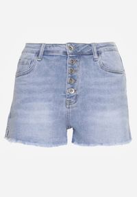 Renee - Niebieskie Casualowe Szorty Jeansowe High Waist Ozdobione Guzikami Leviana. Okazja: na co dzień. Stan: podwyższony. Kolor: niebieski. Materiał: jeans. Długość: krótkie. Wzór: aplikacja. Sezon: lato. Styl: casual #2