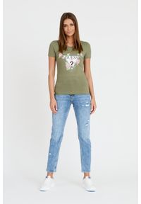 Guess - GUESS Zielony t-shirt Floral Triangle Tee. Kolor: zielony