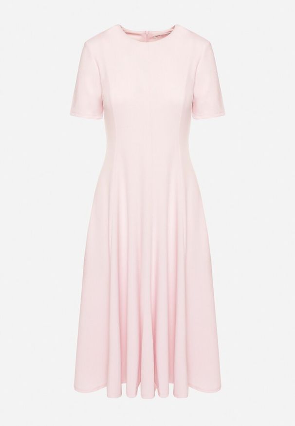 Born2be - Różowa Sukienka Rozkloszowana z Taliowaniem Telorwena. Okazja: na wesele, na randkę, na ślub cywilny. Kolor: różowy. Długość rękawa: krótki rękaw. Styl: klasyczny