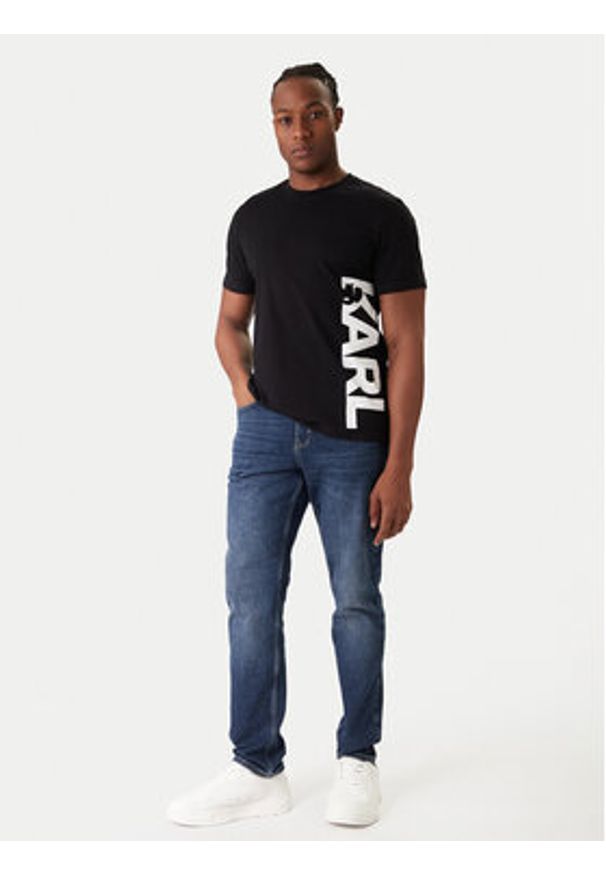 Karl Lagerfeld - KARL LAGERFELD T-Shirt A2M46038 Czarny Regular Fit. Typ kołnierza: dekolt w karo. Kolor: czarny. Materiał: bawełna
