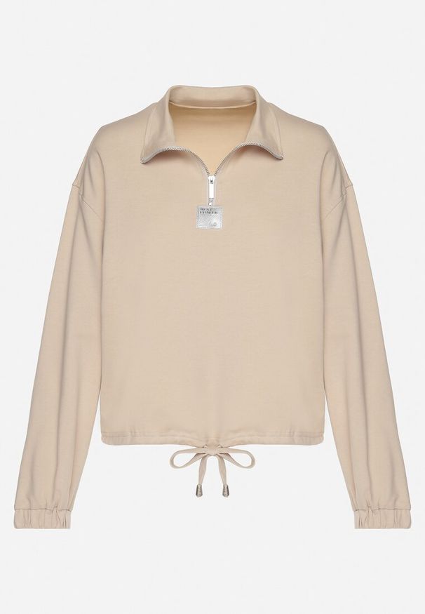 Born2be - Ciemnobeżowa Bluza z Bawełną i Suwakiem Ściągana Sznurkami Felasa. Okazja: na spacer, na co dzień. Kolor: beżowy. Materiał: bawełna. Sezon: wiosna. Styl: casual