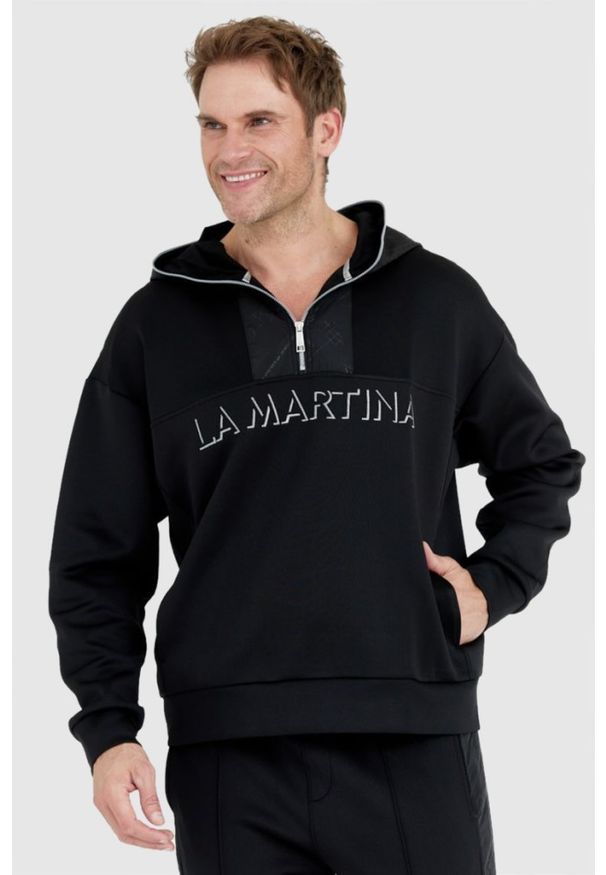 La Martina - LA MARTINA Czarna bluza męska ze srebrnym logo, Rozmiar L. Kolor: czarny