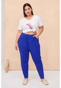 blue shadow - Spodnie Damskie Tropical (19) Plus Size Kobalt. Kolekcja: plus size. Materiał: wiskoza, elastan, dzianina, tkanina, materiał. Sezon: lato. Styl: boho #1