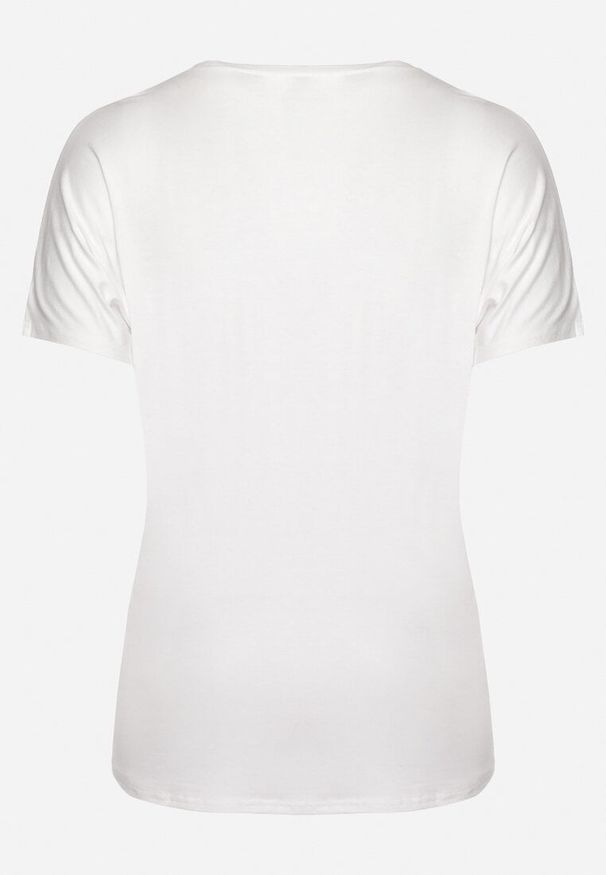 Born2be - Biały T-shirt z Ozdobnym Nadrukiem i Cyrkoniami Colilena. Okazja: na co dzień. Kolor: biały. Wzór: nadruk. Styl: klasyczny, elegancki, casual
