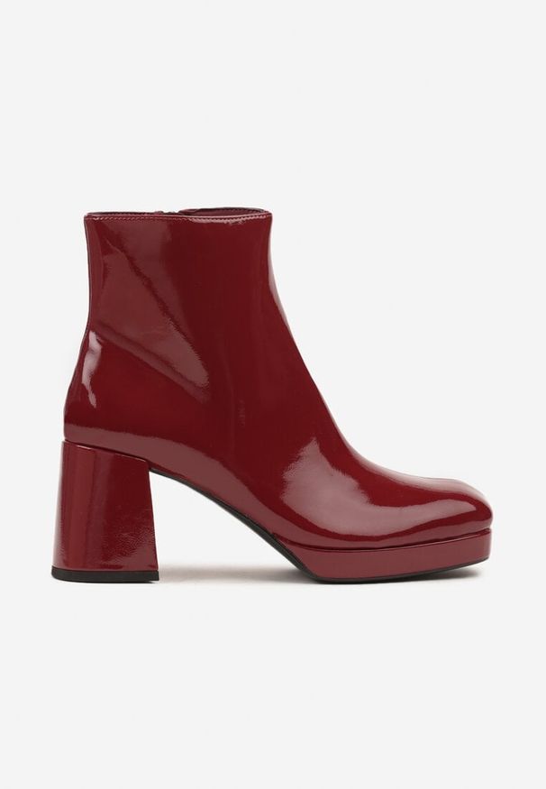 Renee - Bordowe Lakierowane Botki Vices na Słupku i Platformie Falesia. Okazja: na co dzień, na spotkanie biznesowe. Kolor: czerwony. Materiał: lakier. Obcas: na platformie. Styl: casual, biznesowy, elegancki