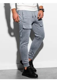 Ombre Clothing - Spodnie męskie dresowe joggery P904 - szary melanż - XXL. Kolor: szary. Materiał: dresówka. Wzór: melanż