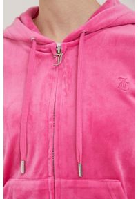 Juicy Couture bluza damska kolor różowy z kapturem gładka. Typ kołnierza: kaptur. Kolor: różowy. Materiał: welur. Wzór: gładki #3