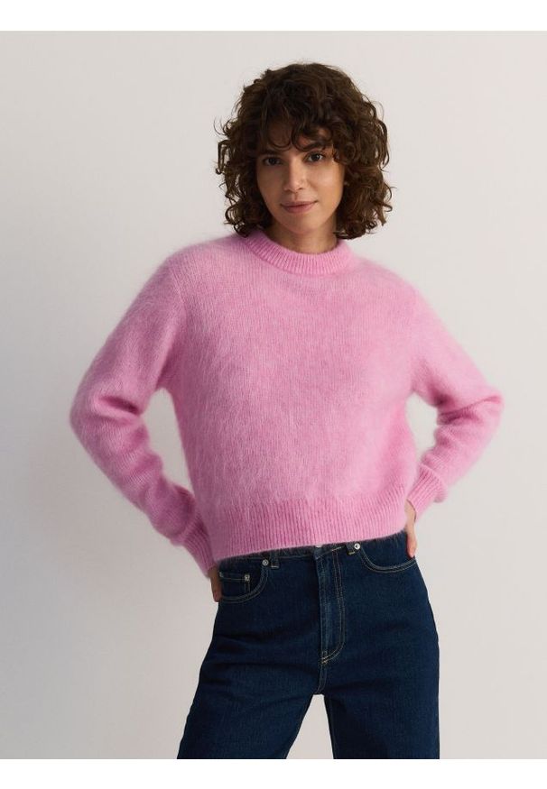 Reserved - Sweter z moherem i wełną - różowy. Kolor: różowy. Materiał: moher, wełna