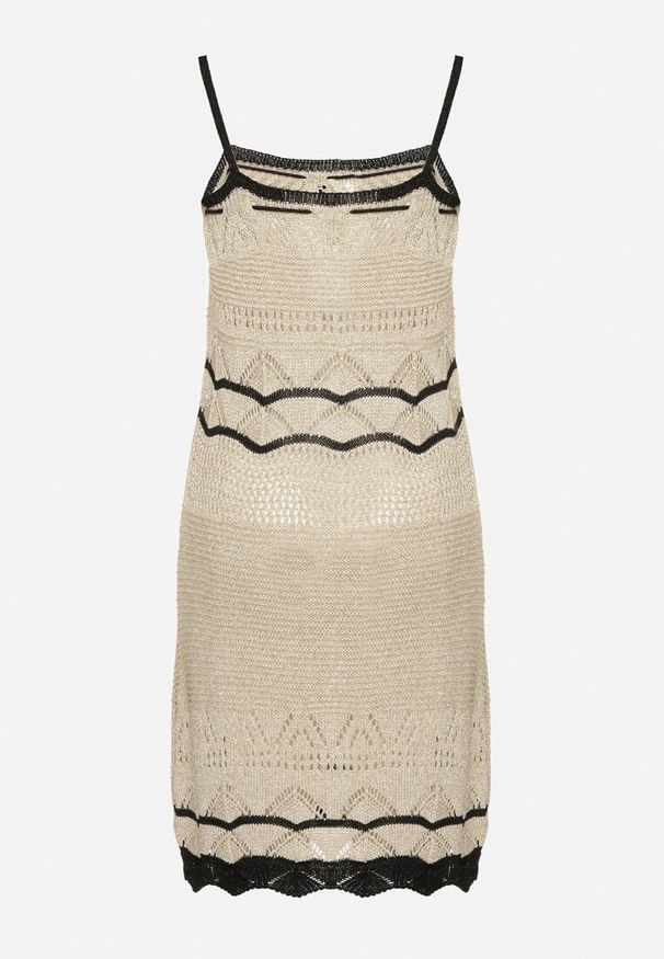 Born2be - Złota Szydełkowa Sukienka na Ramiączkach z Wiskozy z Metaliczną Nicią Filadria. Okazja: na co dzień. Kolor: złoty. Materiał: wiskoza. Długość rękawa: na ramiączkach. Sezon: lato. Styl: casual, elegancki